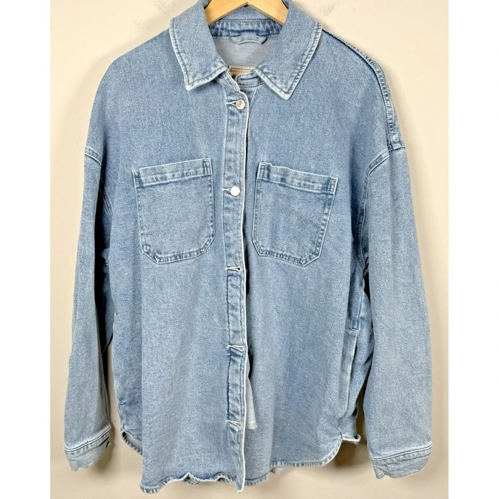Abercrombie & Fitch Oversized Denim Shirt Jacket Shacket Light Wash Extra Large - Picture 1 of 9